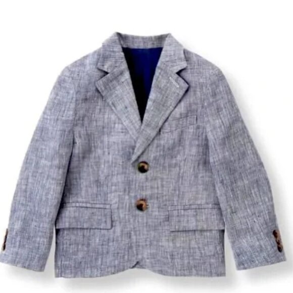 Janie & Jack Linen- Blazer 6–12M – Light Gray Blue, Fully Lined - Picture 1 of 7